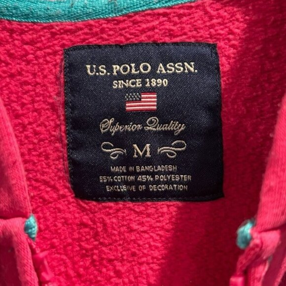 US Polo Assn Pink Zip Hoodie Girls M Teal Logo Full‎ Zip Sweatshirt - Picture 6 of 8